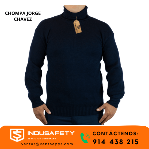 Chompa Jorge Chávez azul marino para trabajo industrial, fabricada en dralón-Chompa manga larga azul marino para minería y uso laboral – modelo Jorge Chávez