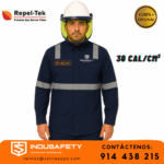 camisa ignífuga 30 cal con cintas reflectivas para electricistas-ropa ignífuga con tejido inherente repeltek 30 cal-camisa arco eléctrico nivel 3 alta visibilidad azul marino