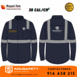 camisa ignífuga 30 cal con cintas reflectivas para electricistas-ropa ignífuga con tejido inherente repeltek 30 cal-camisa arco eléctrico nivel 3 alta visibilidad azul marino