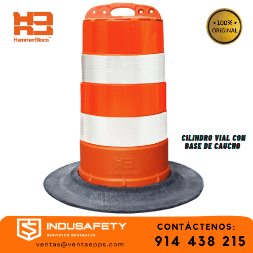 cilindro vial hammerblocs con base de caucho y cintas reflectivas-cilindro de seguridad vial HDPE resistente con base negra