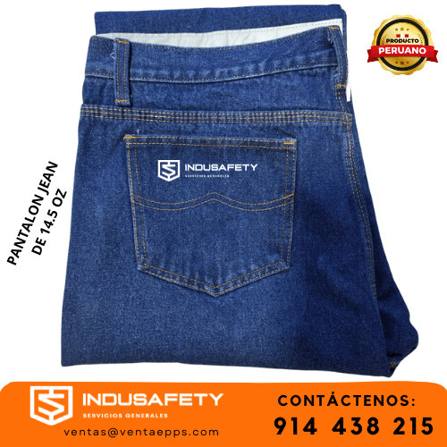 pantalón jean industrial 14.5oz con cinta reflectiva-pantalón denim resistente con costuras reforzadas-jean de trabajo para minería y soldadura