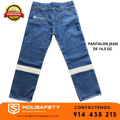 pantalón jean industrial 14.5oz con cinta reflectiva-pantalón denim resistente con costuras reforzadas-jean de trabajo para minería y soldadura