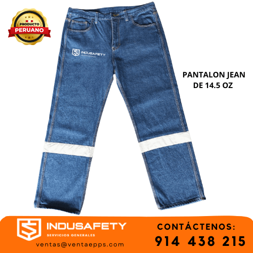 pantalón jean industrial 14.5oz con cinta reflectiva-pantalón denim resistente con costuras reforzadas-jean de trabajo para minería y soldadura